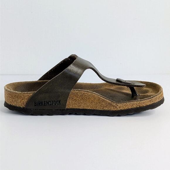 Birkenstock Sandals Gizeh Womens EU 37 Brown Metallic Slip On Thong Cork Leather - Picture 8 of 14